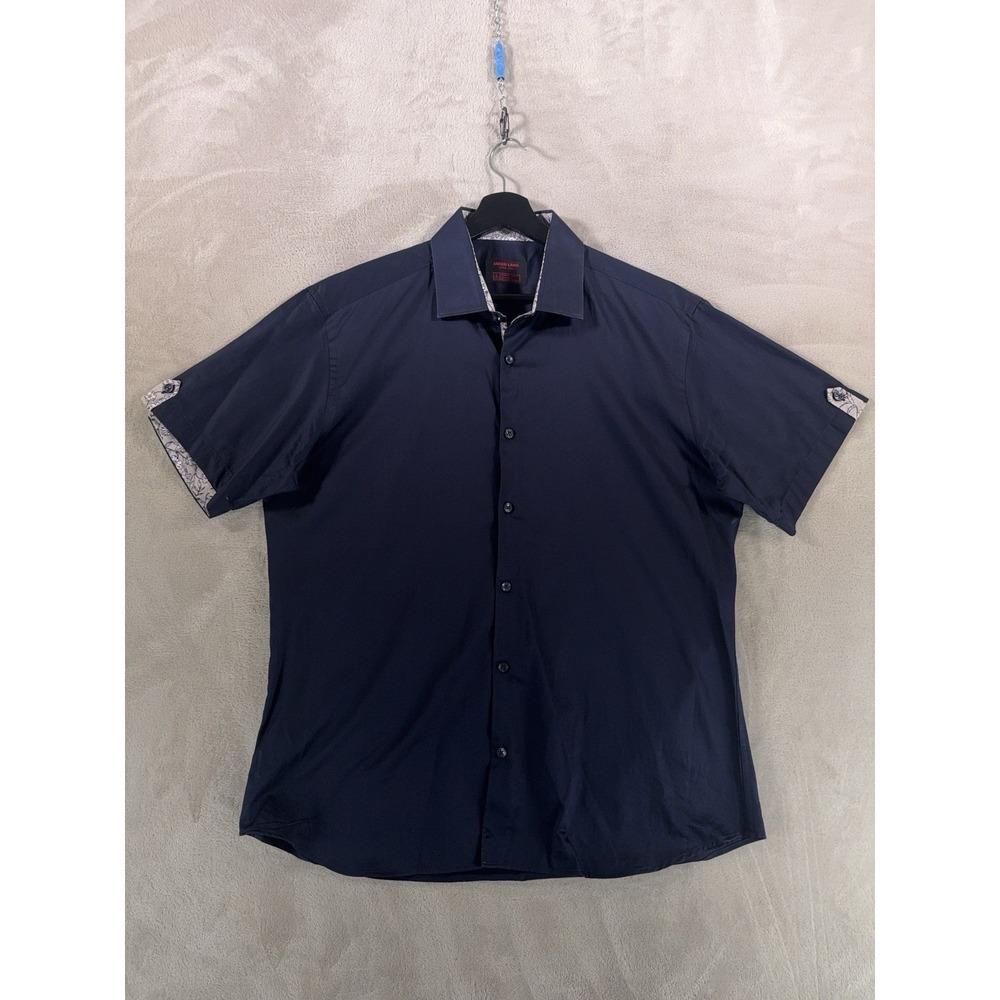 Jared Lang Button Down Shirt Mens XL Blue Contrast Cuff Stretch Cotton Casual